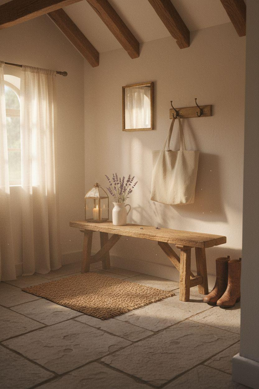 Bloxburg Farmhouse - vintage entryway with bench