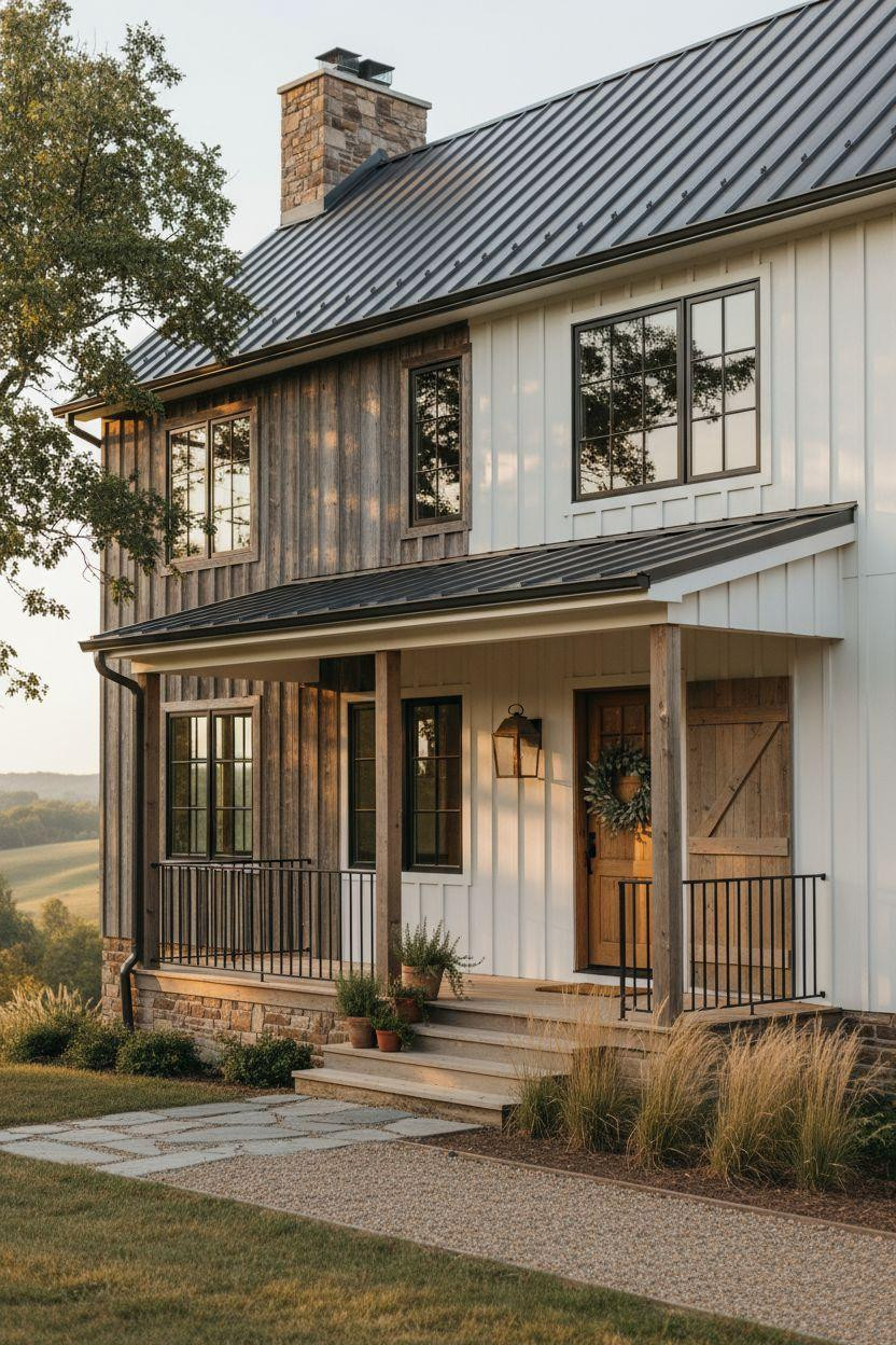 Bloxburg Farmhouse - mixed material facade