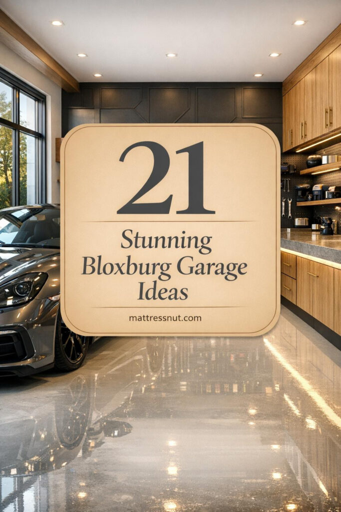 Luxury garage featuring white epoxy floors, oak storage systems, designer sports car, and geometric charcoal walls
