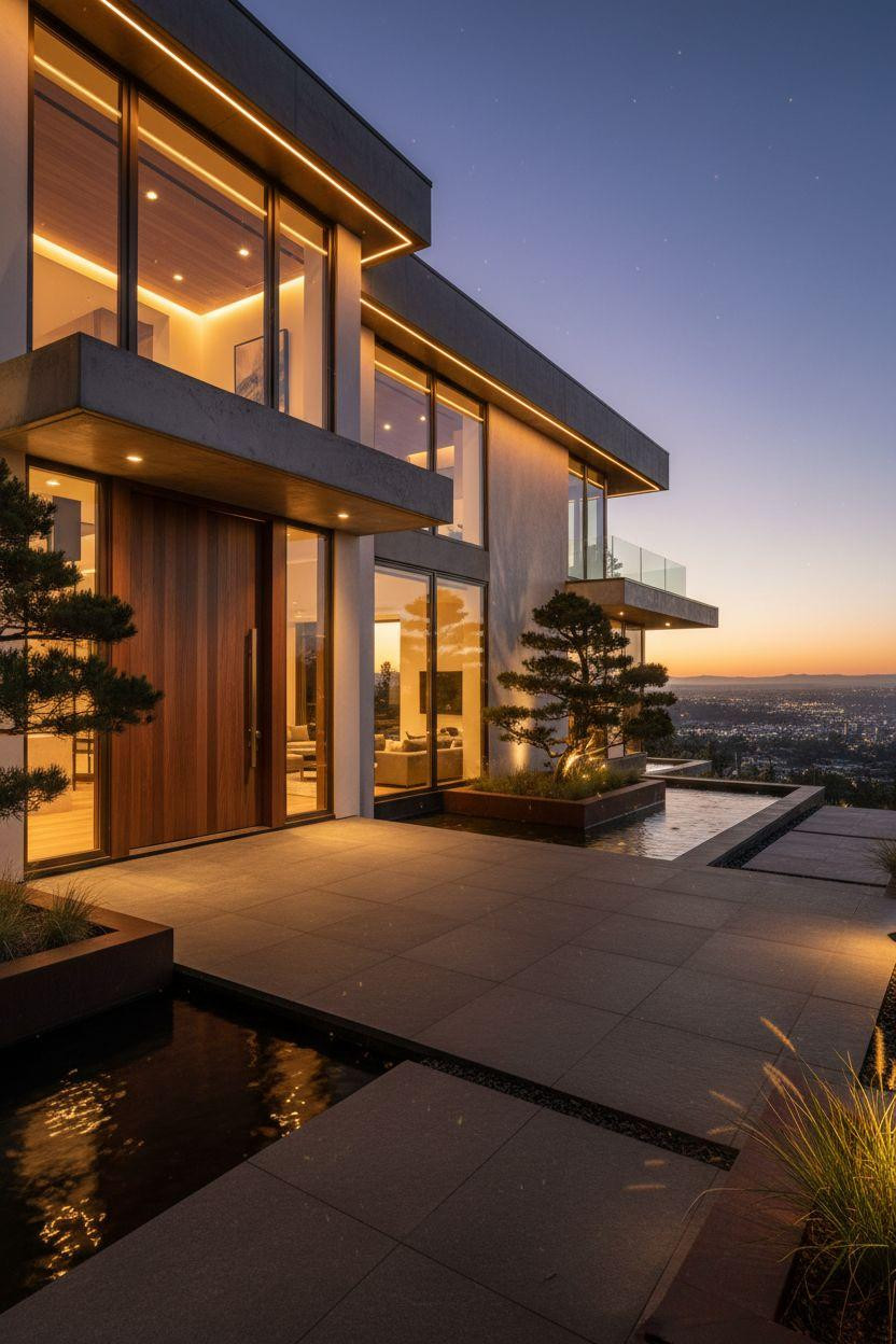 Bloxburg Mansion Ideas - hillside mansion with polished granite water feature