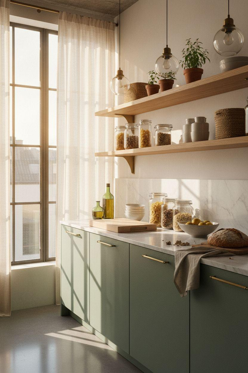 Bloxburg Pantry Ideas - warehouse kitchen with sage and oak