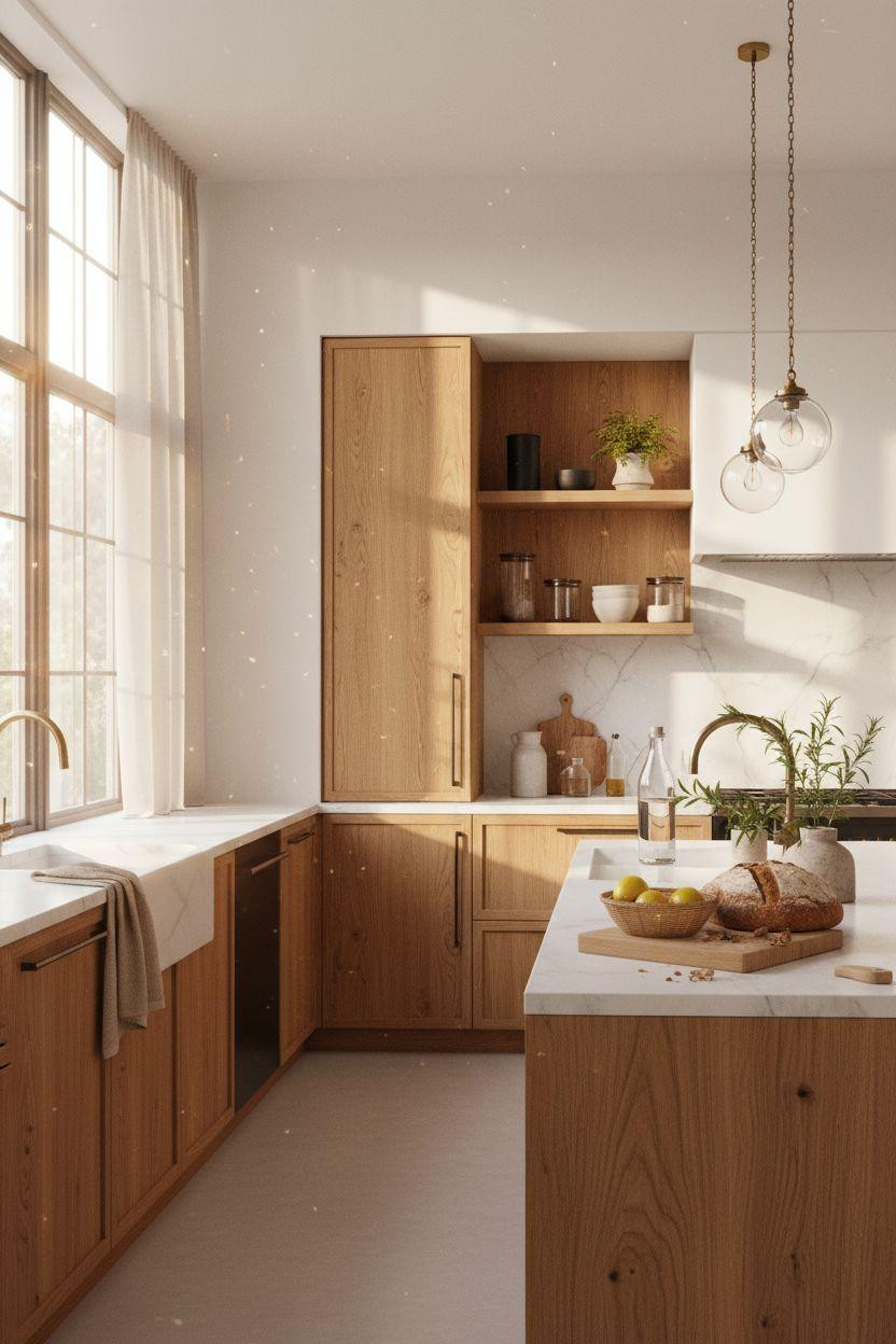 Bloxburg Pantry Ideas - modern kitchen with oak cabinetry