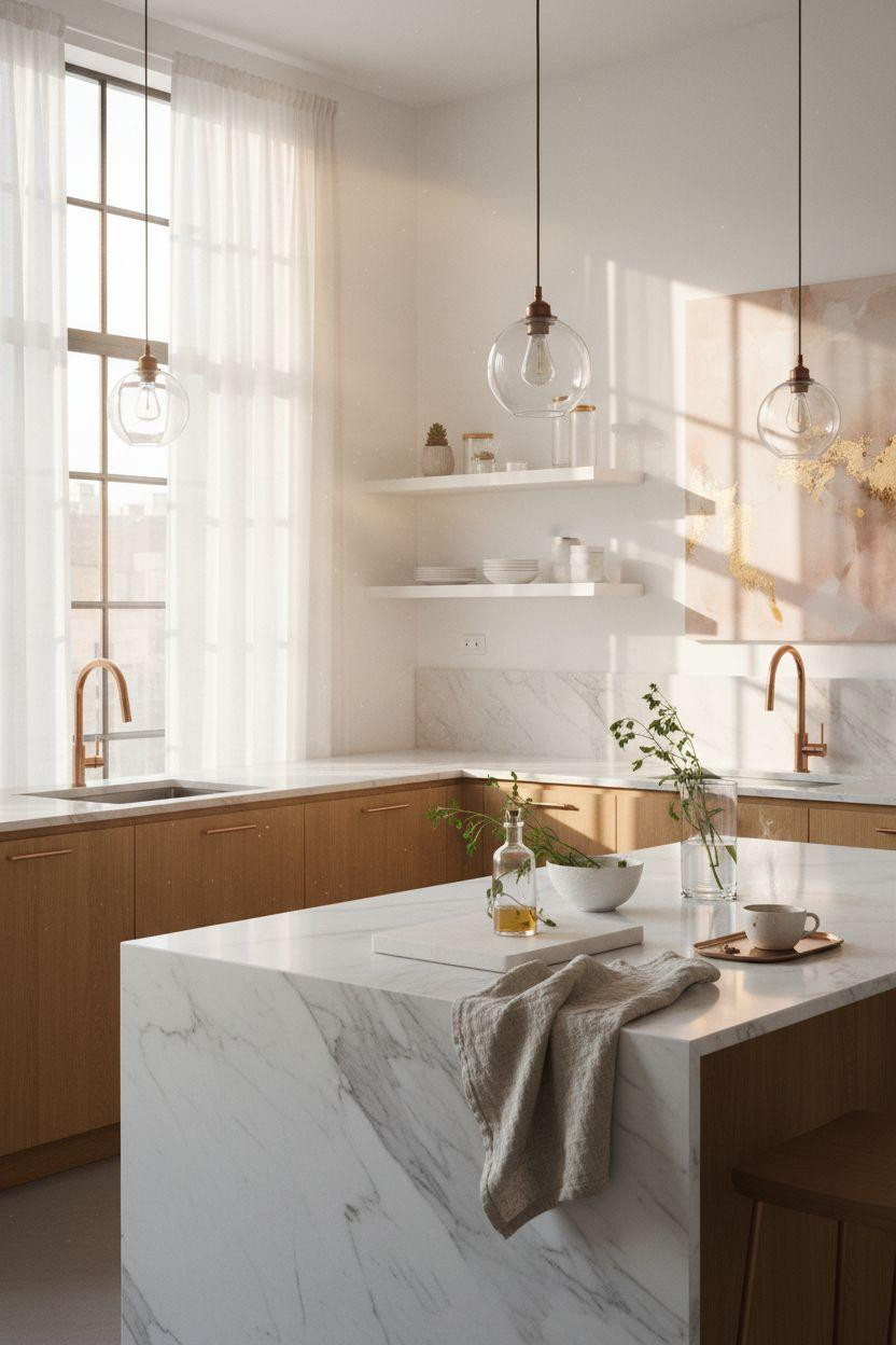 Bloxburg Pantry Ideas - modern kitchen with rose gold accents