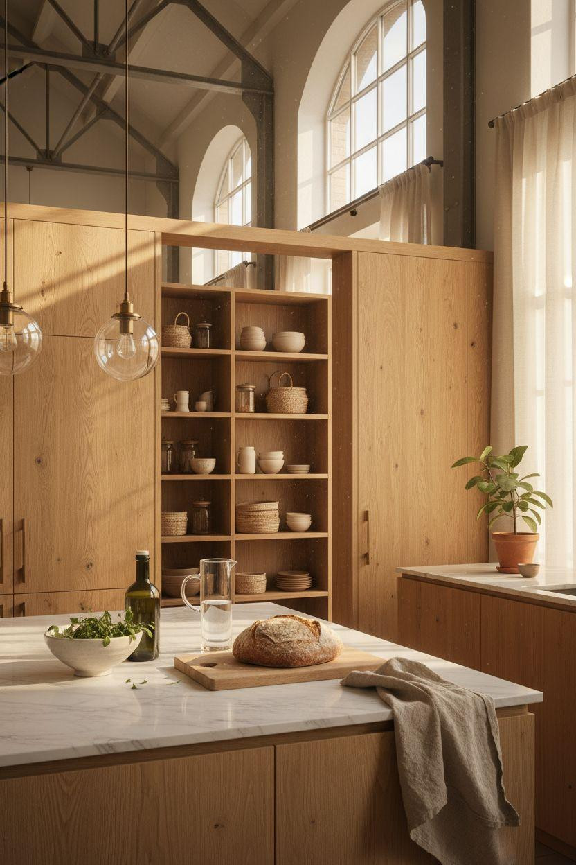 Bloxburg Pantry Ideas - kitchen with sage cabinets and pantry