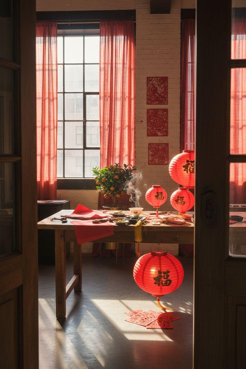 Chinese New Year crafts - lantern crafting on wood table
