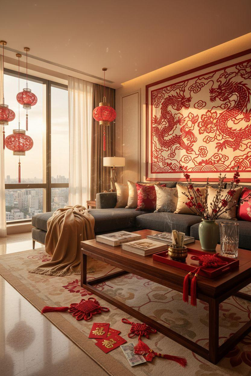 Chinese New Year crafts - Chinese knots on rosewood console