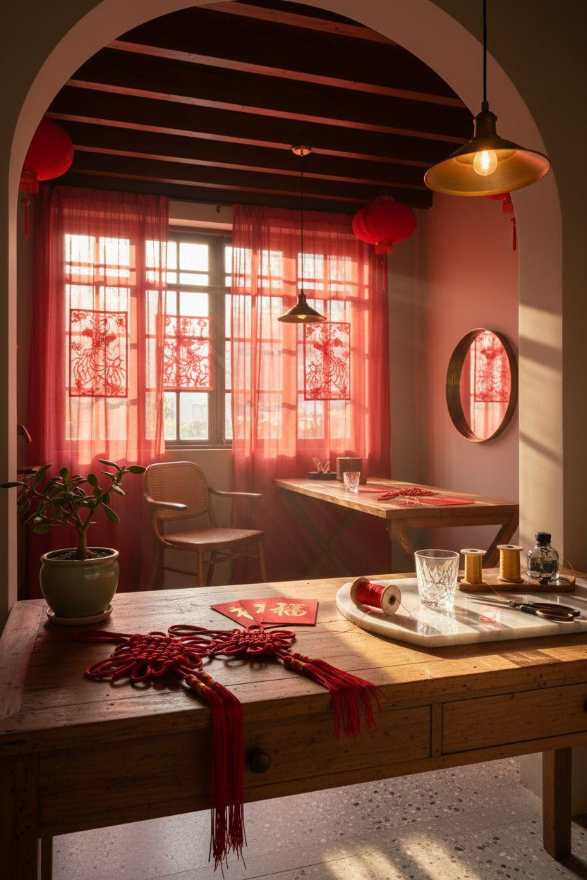 Chinese New Year crafts - Chinese knots on elm console