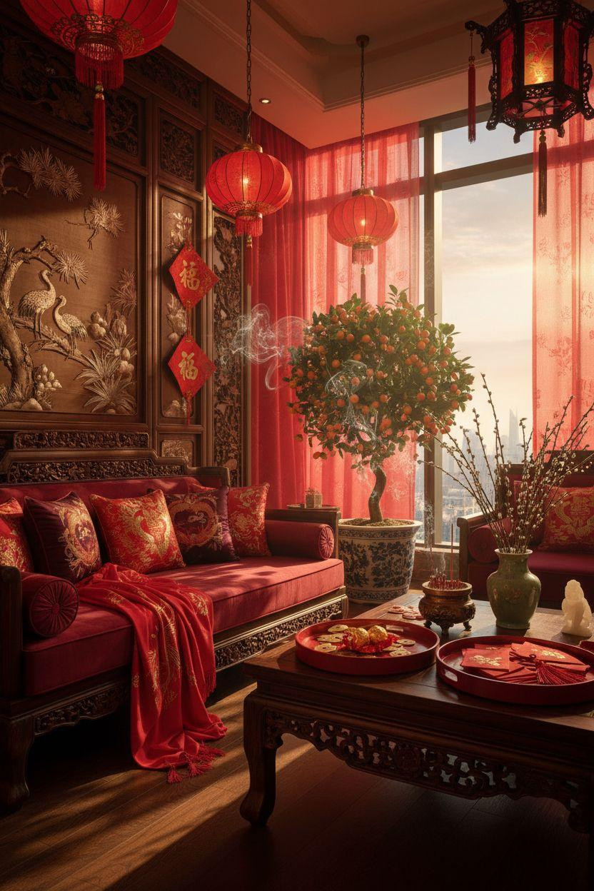 Chinese New Year home decor - penthouse with skyline views