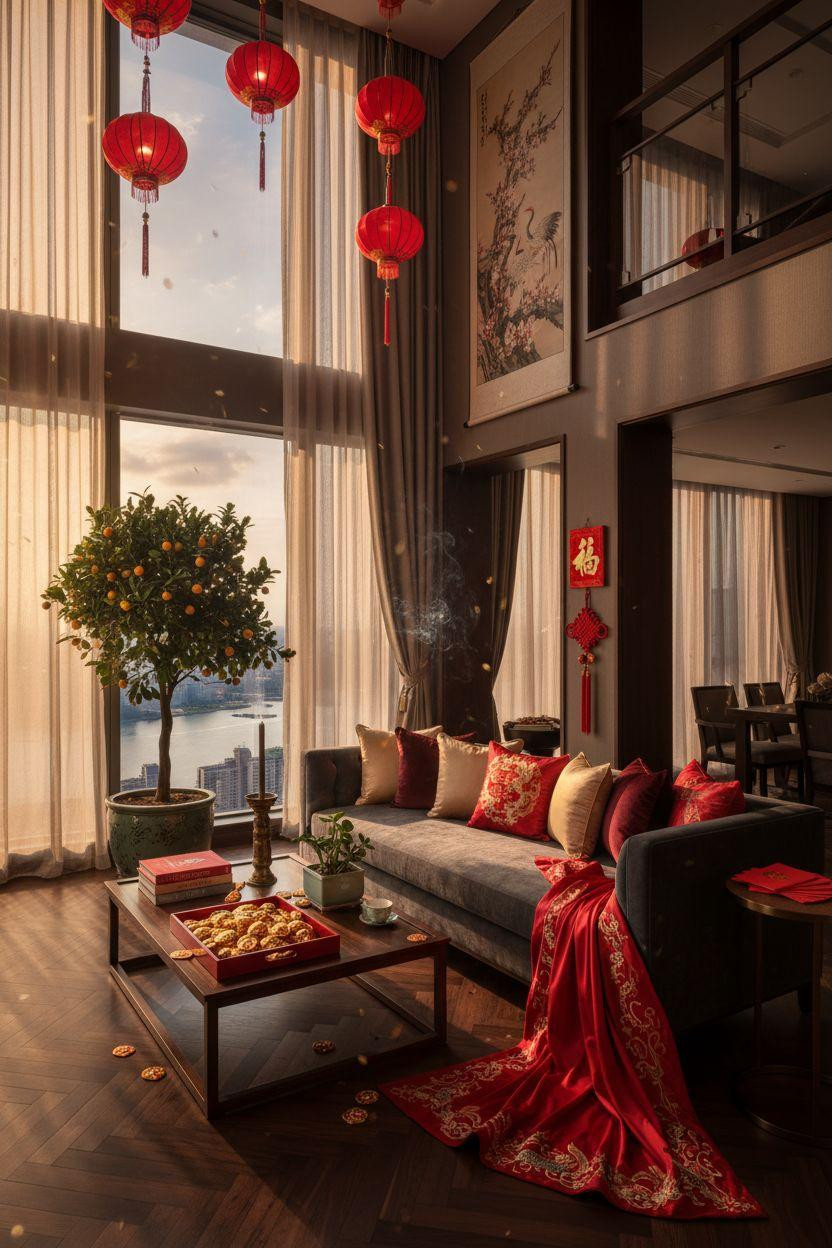 Chinese New Year home decor - dramatic double-height space