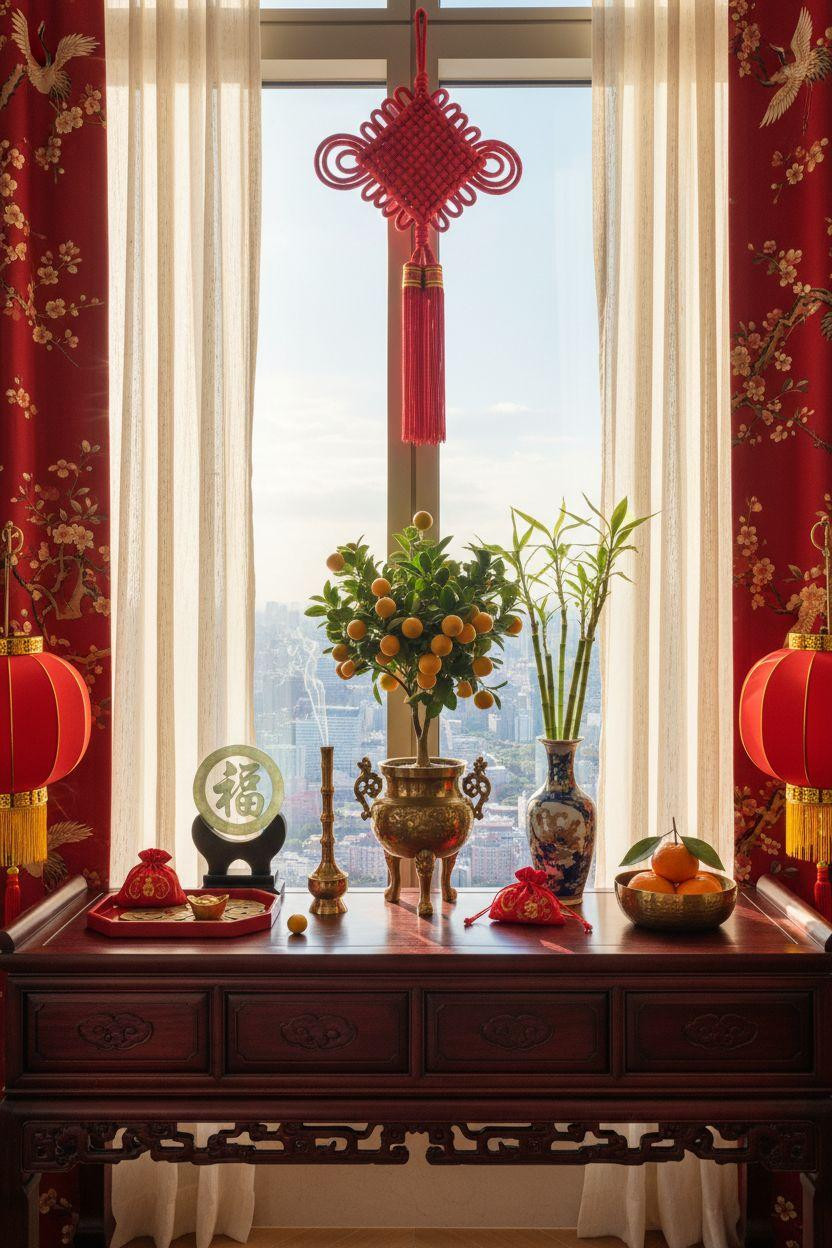Chinese New Year home decor - entryway with lucky bamboo