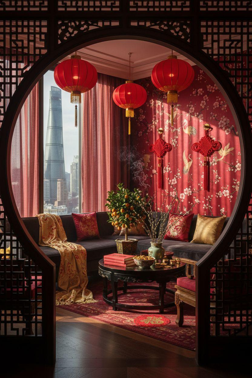 Chinese New Year home decor - moon gate architectural framing