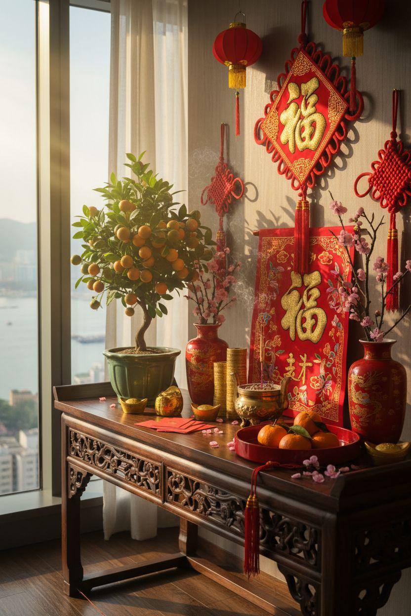 Chinese New Year home decor - close up silk banner display