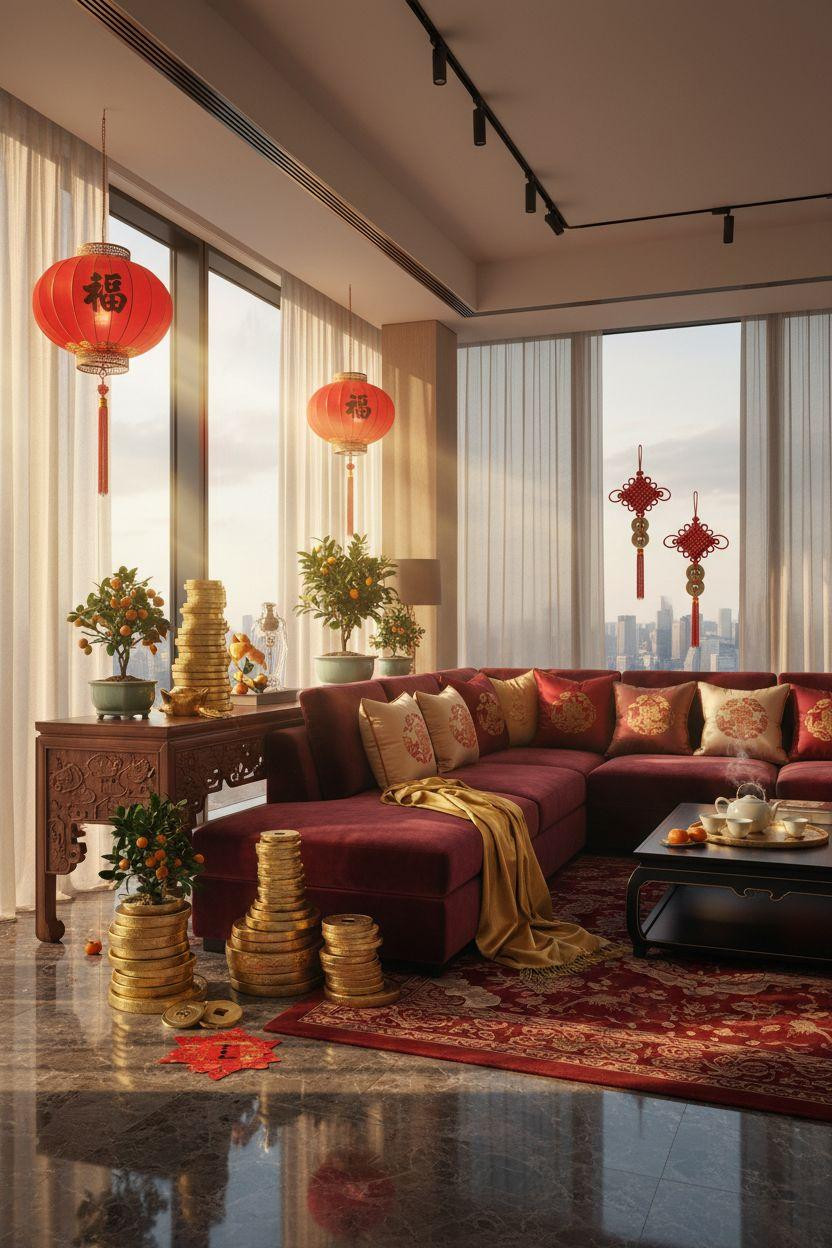 Chinese New Year home decor - gold coins arrangement