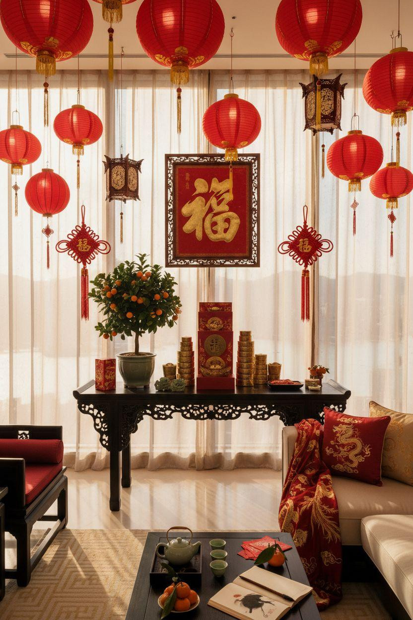 Chinese New Year home decor - blackwood console with jade accents