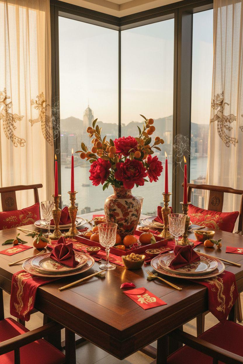 Chinese New Year tablescape - red and gold porcelain chargers
