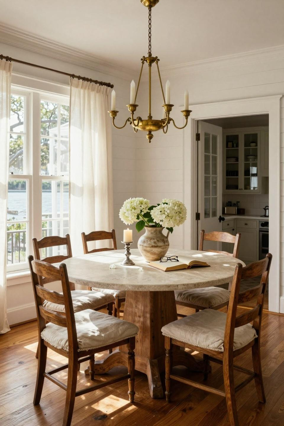 classic southern home decor - coastal dining room with farmhouse table