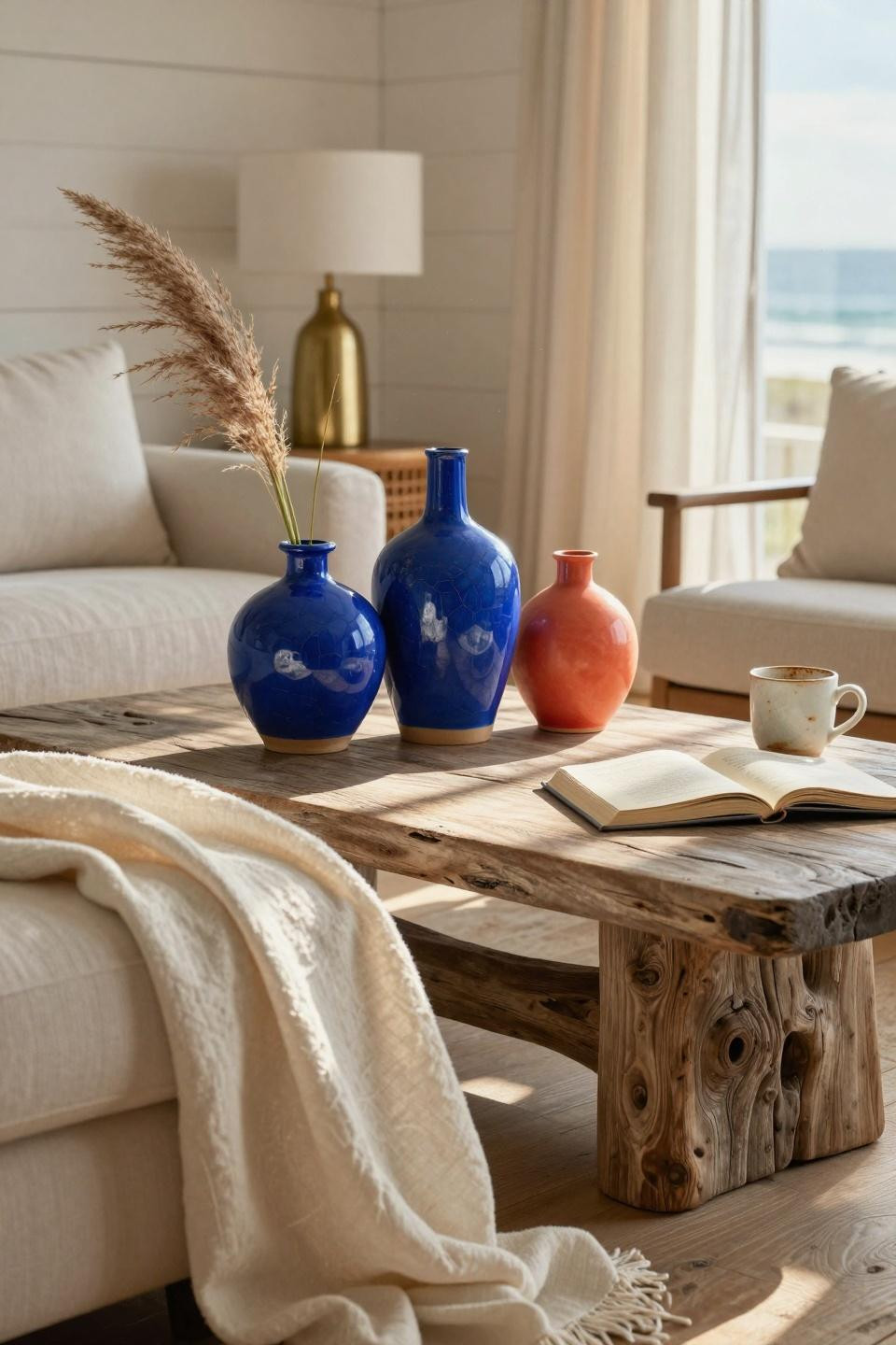 Beachy Living Room - coastal chic with colorful accents