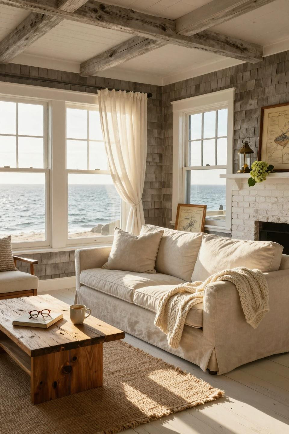 Coastal Cottage living room with neutral palette and natural textures