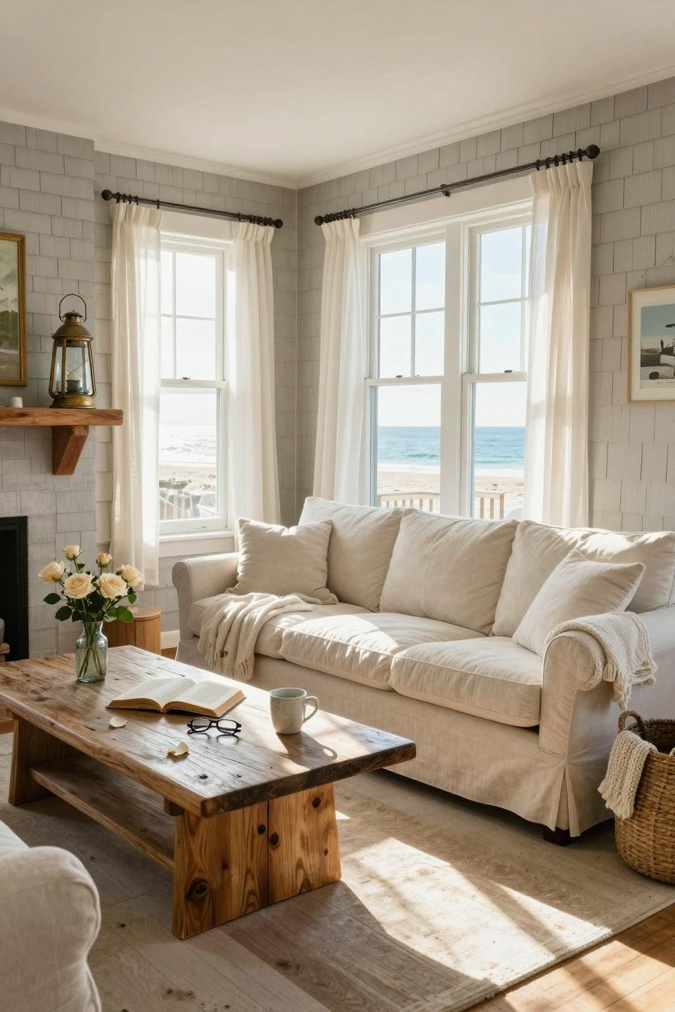 Coastal Cottage living room with architectural details and natural light