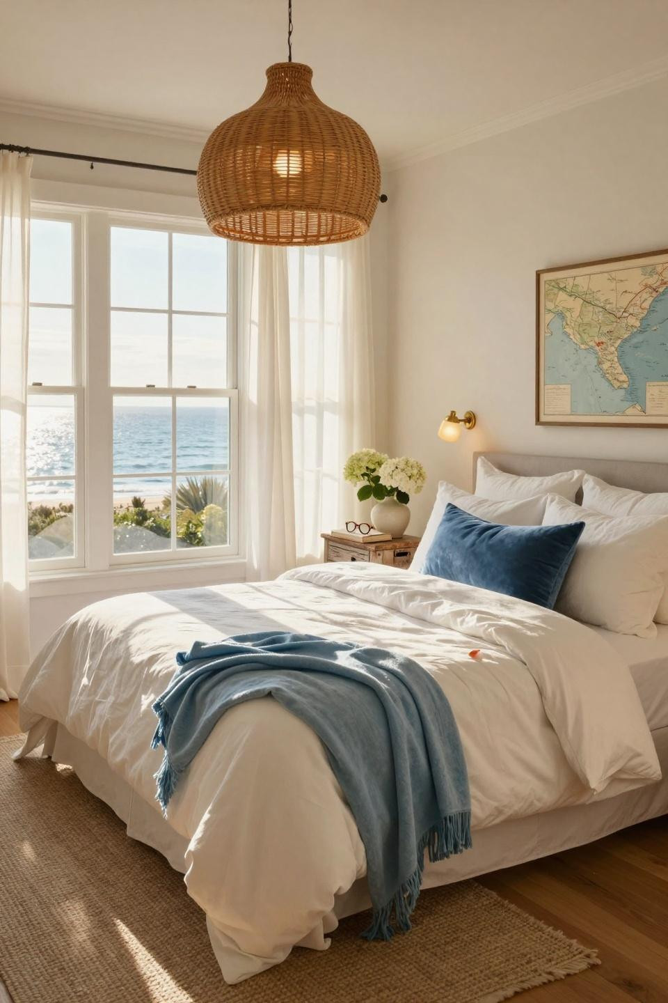 Coastal Granddaughter Bedroom featuring rattan pendant light and ocean views