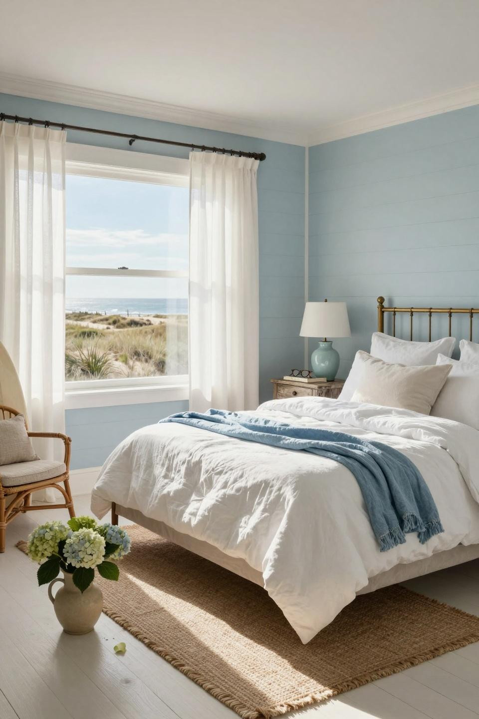 Coastal Granddaughter Bedroom with powder blue walls and white bedding