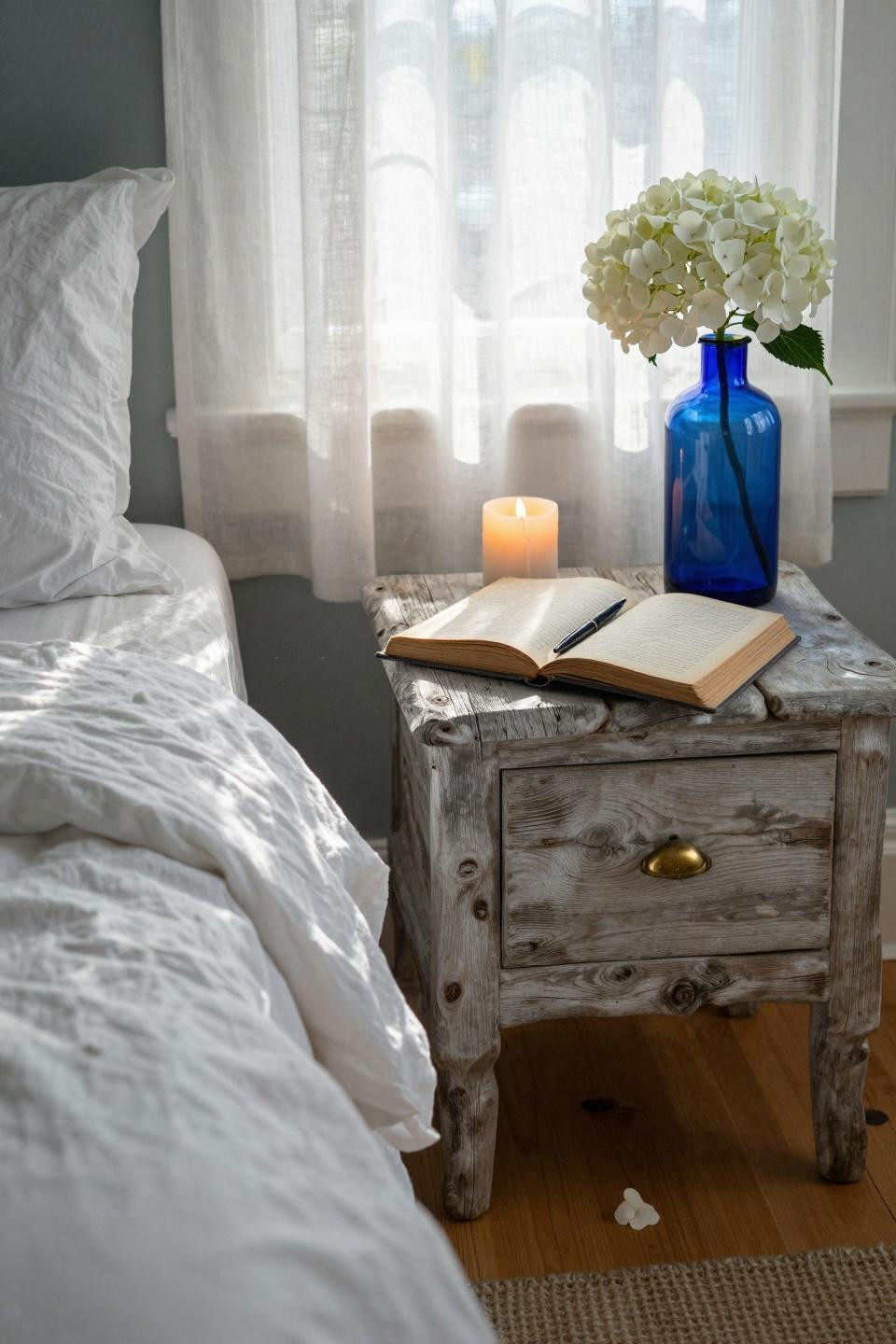 Coastal Granddaughter Bedroom driftwood bedside table detail