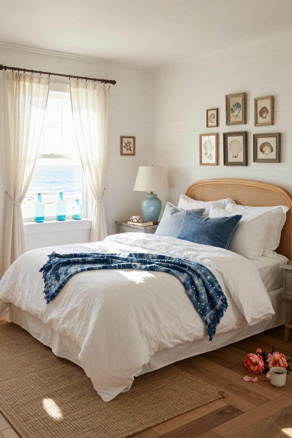 Coastal Granddaughter Bedroom featuring curved rattan headboard