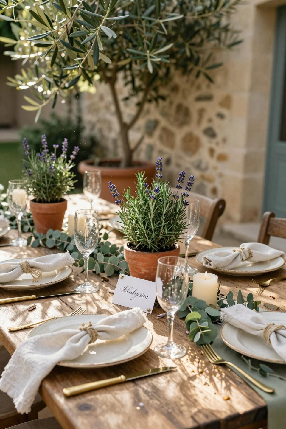 couples shower ideas - outdoor wedding shower with potted herbs