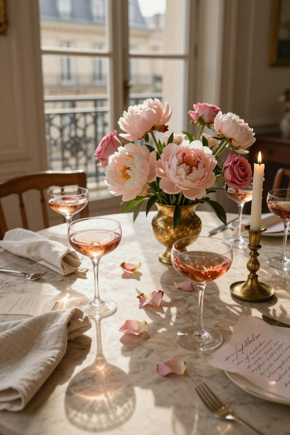 couples shower ideas - engagement party tablescape with peonies