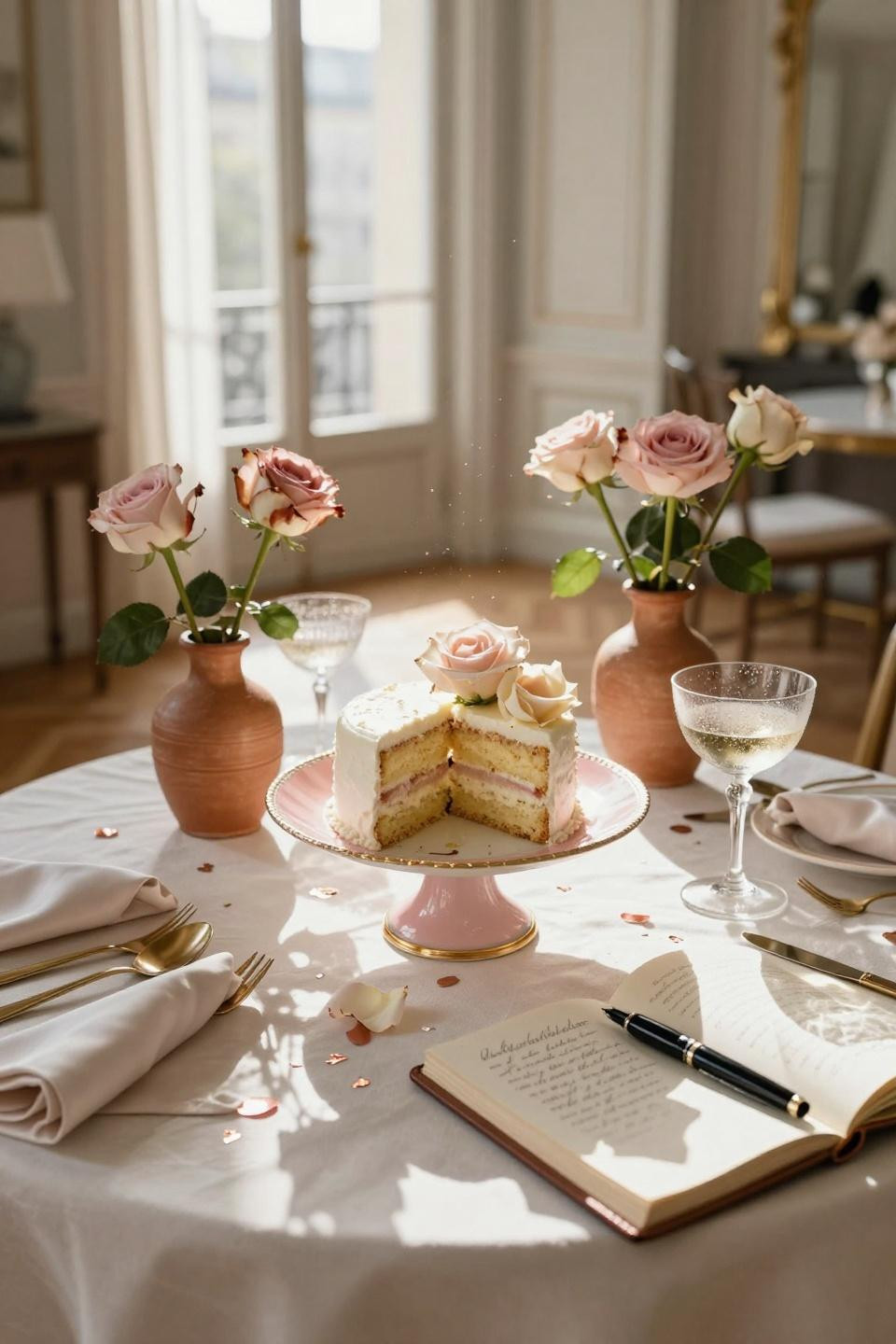 couples shower ideas - elegant cake stand with buttercream roses