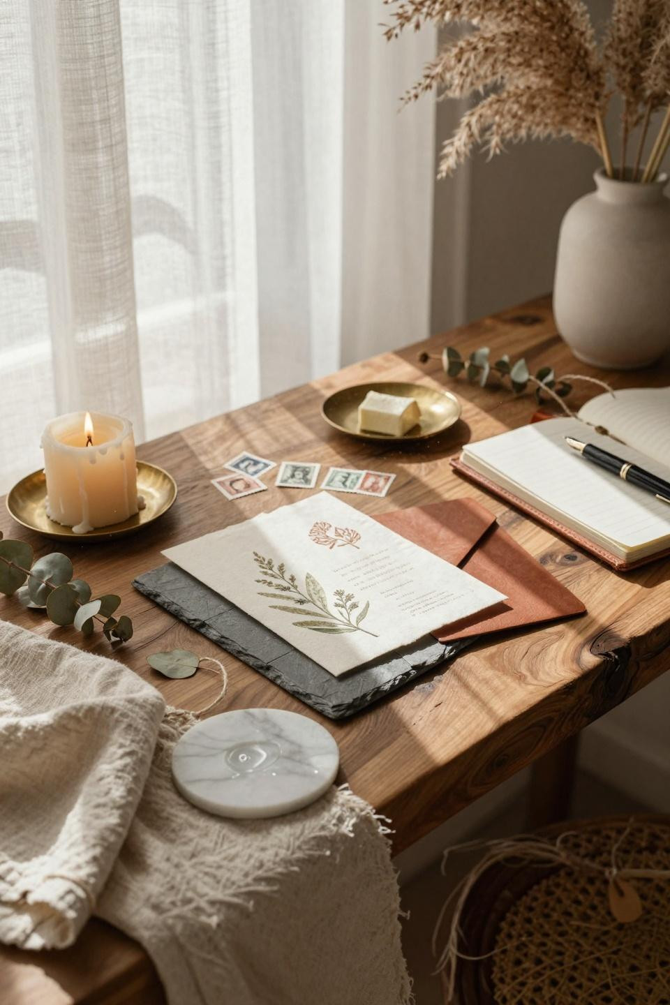 couples shower ideas - hand-pressed botanical invitations on slate