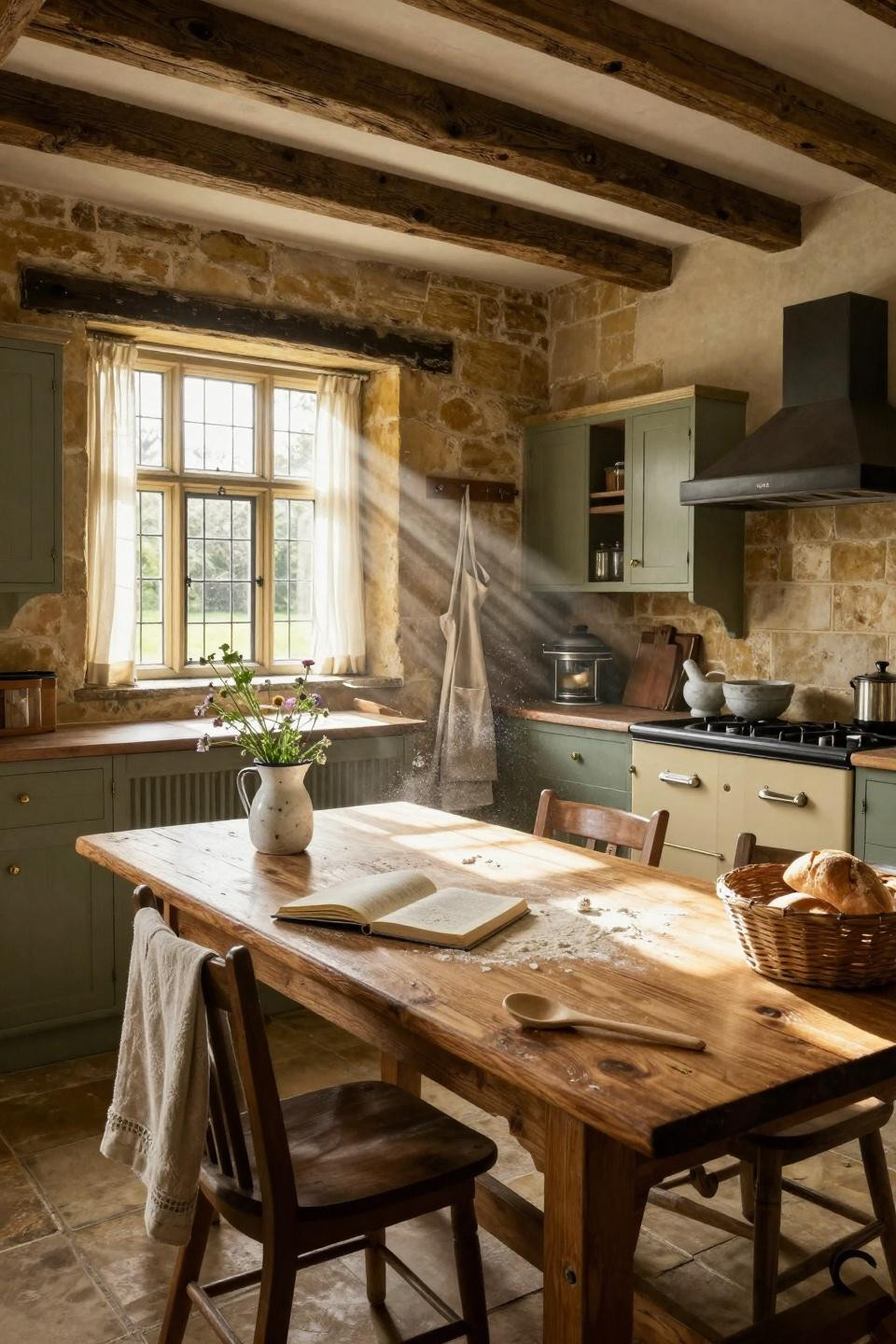 modern cottage core sage kitchen