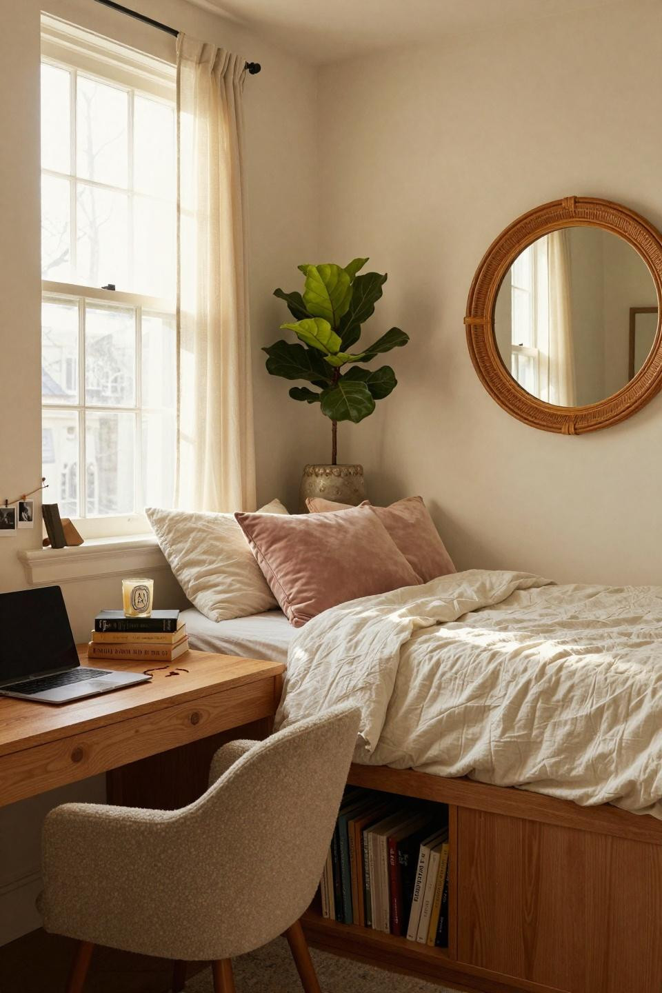Dorm Room Ideas - cream linen setup with natural light