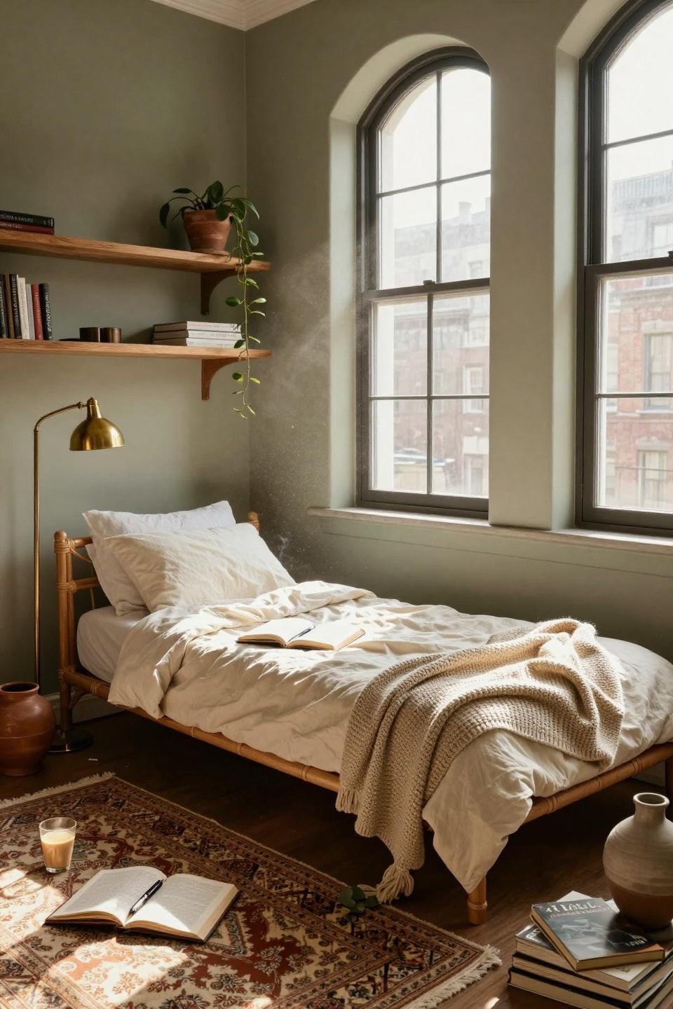 Dorm Room Ideas - rattan daybed with trailing pothos