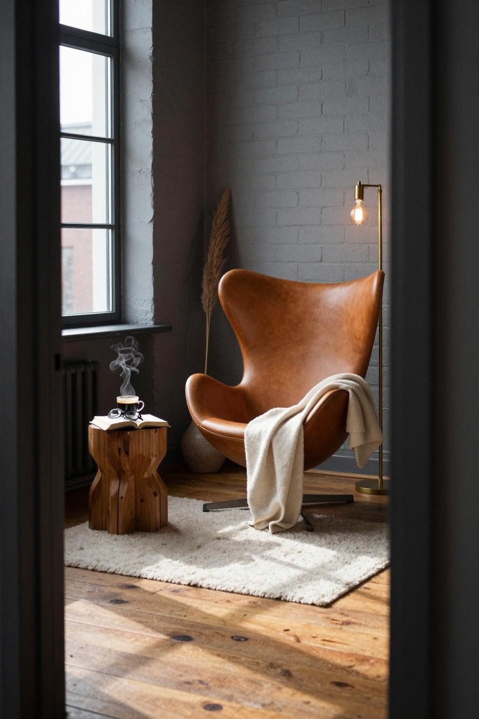 rest corner ideas - egg chair doorway corner view