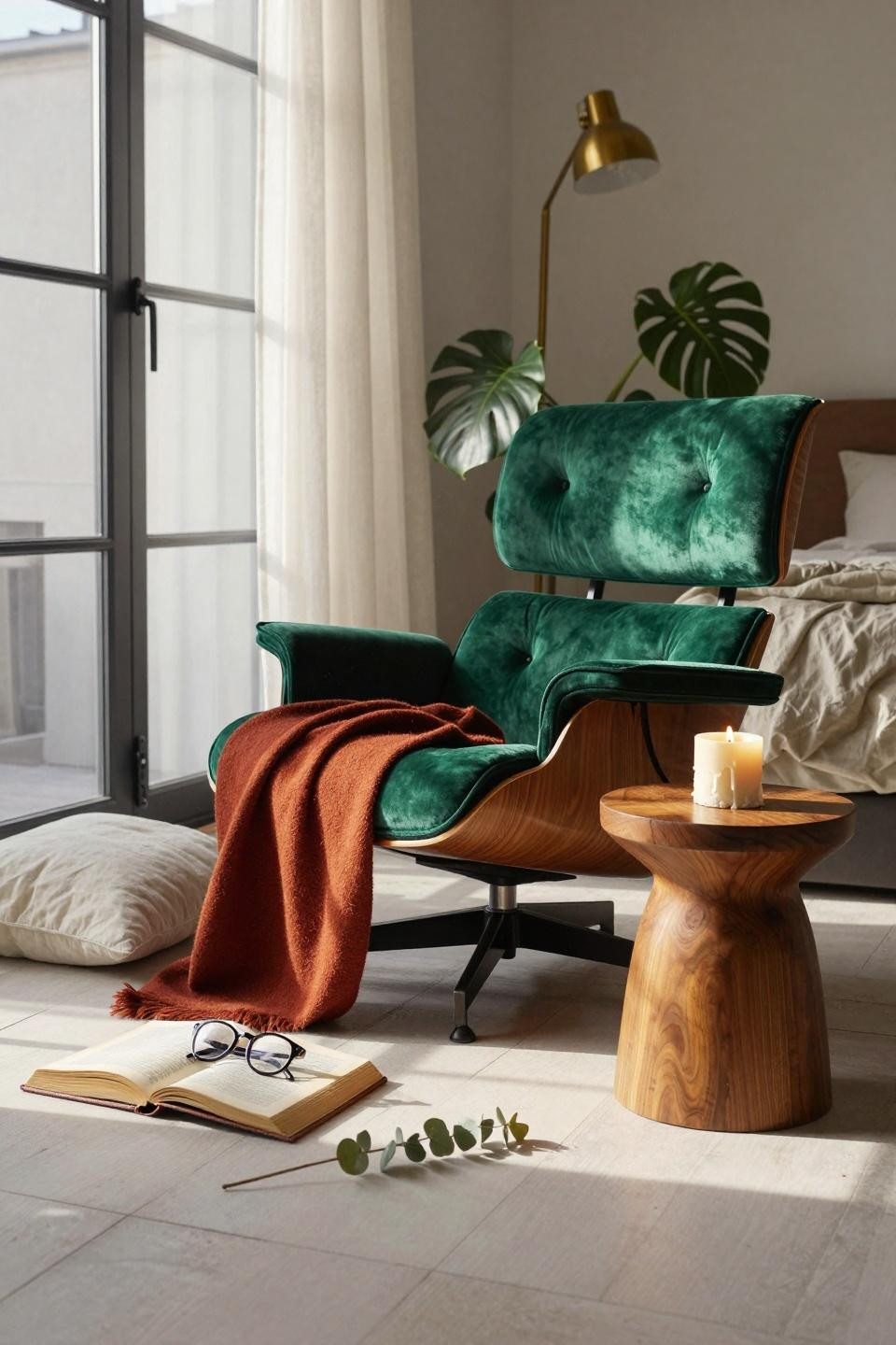 rest corner ideas - emerald velvet terracotta corner