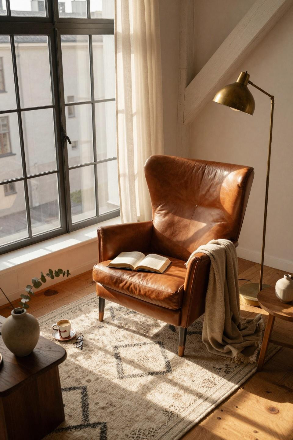 rest corner ideas - scandinavian brass lamp corner