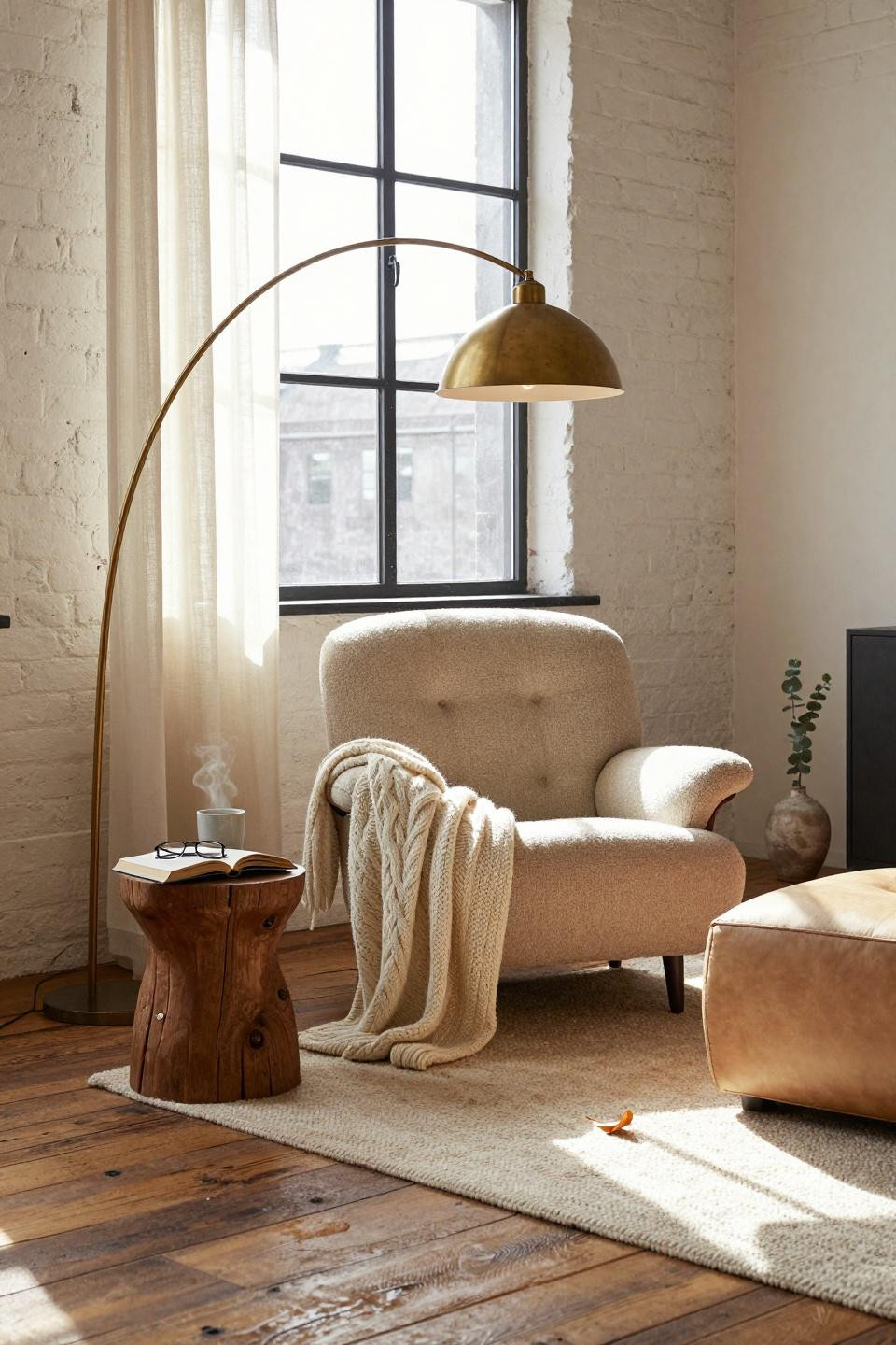 rest corner ideas - oversized boucle brass corner