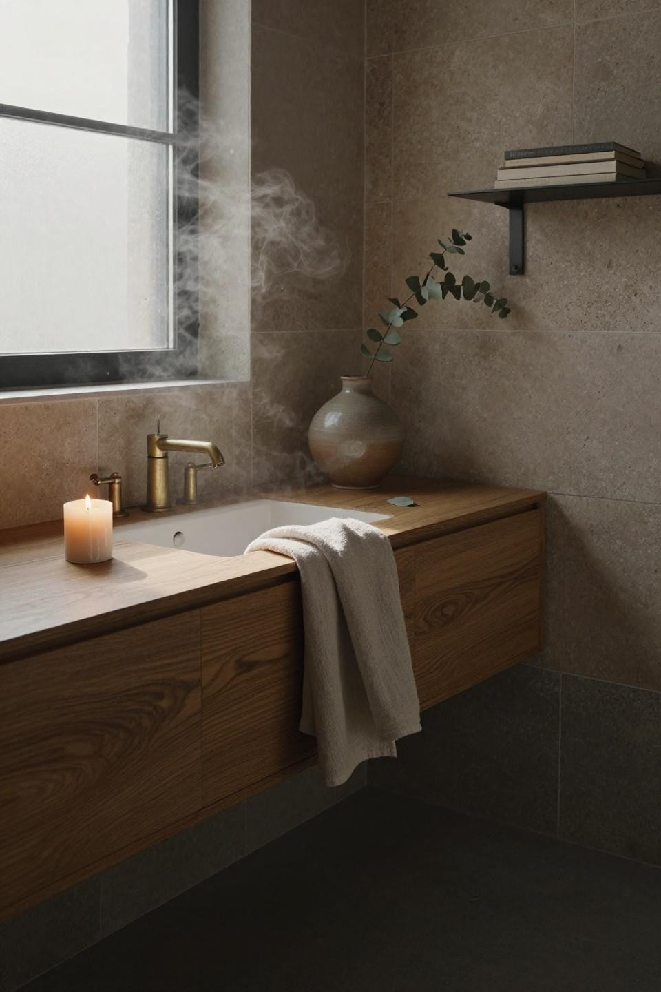 Bathroom ideas for small bathrooms with oak and limestone