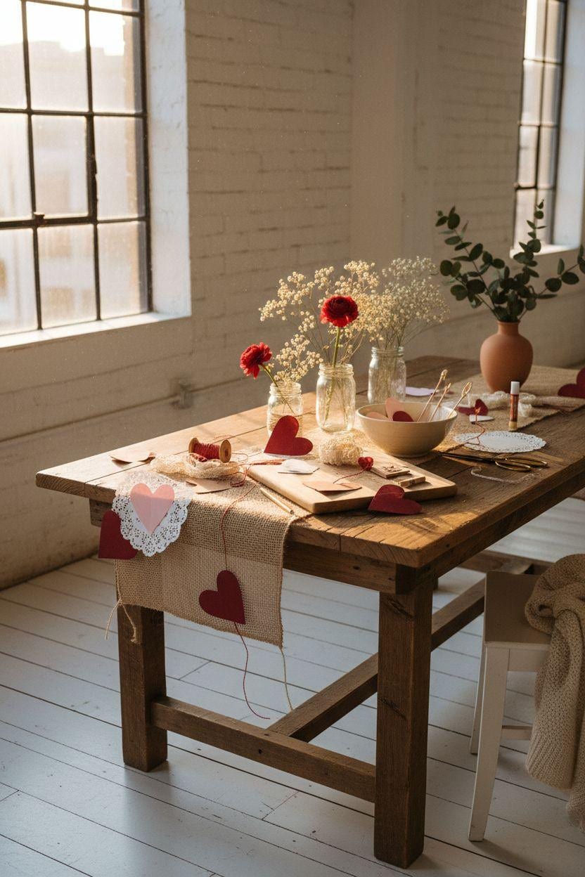 DIY Valentine's decorations - budget-friendly crafts with burlap and paper hearts