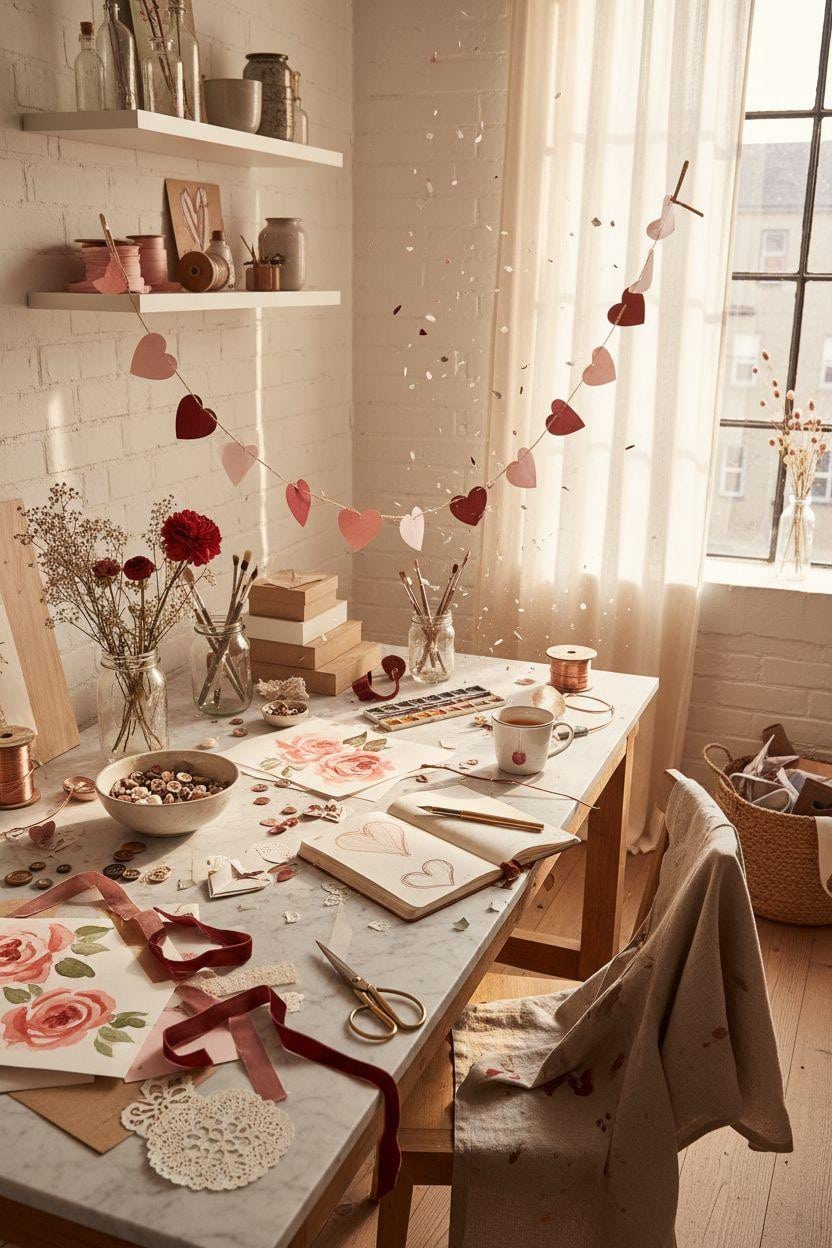 DIY Valentine's decorations - heart crafts with glitter and paper