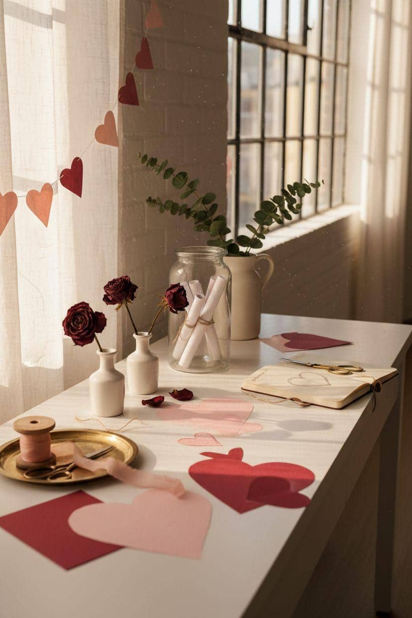 DIY Valentine's decorations - easy crafts with paper and ribbon