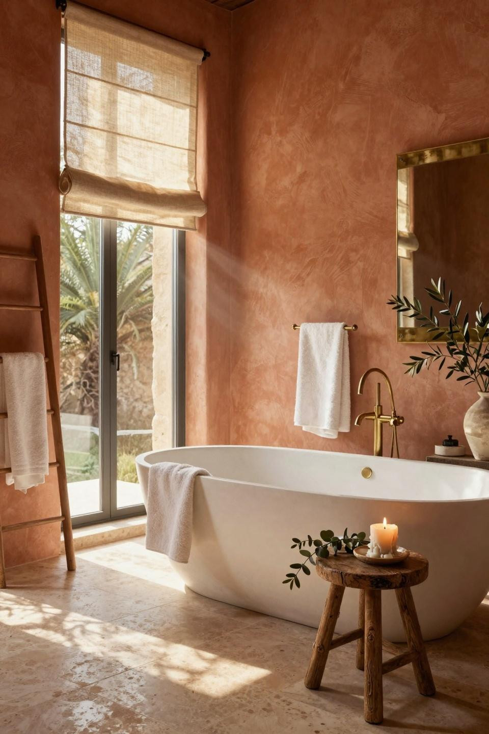 Earthy Bathroom Ideas - mediterranean bathroom with plaster walls and marble fixtures