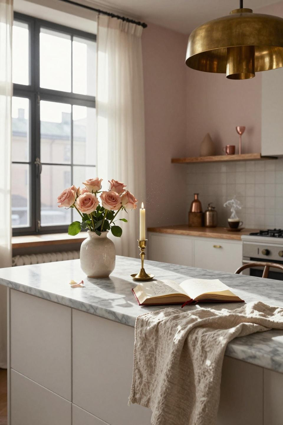 Valentines decorations for home in Scandinavian industrial kitchen