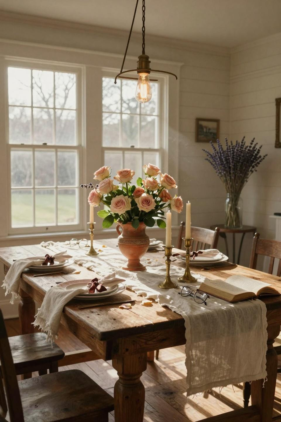 Valentines decorations for home in restored farmhouse dining space