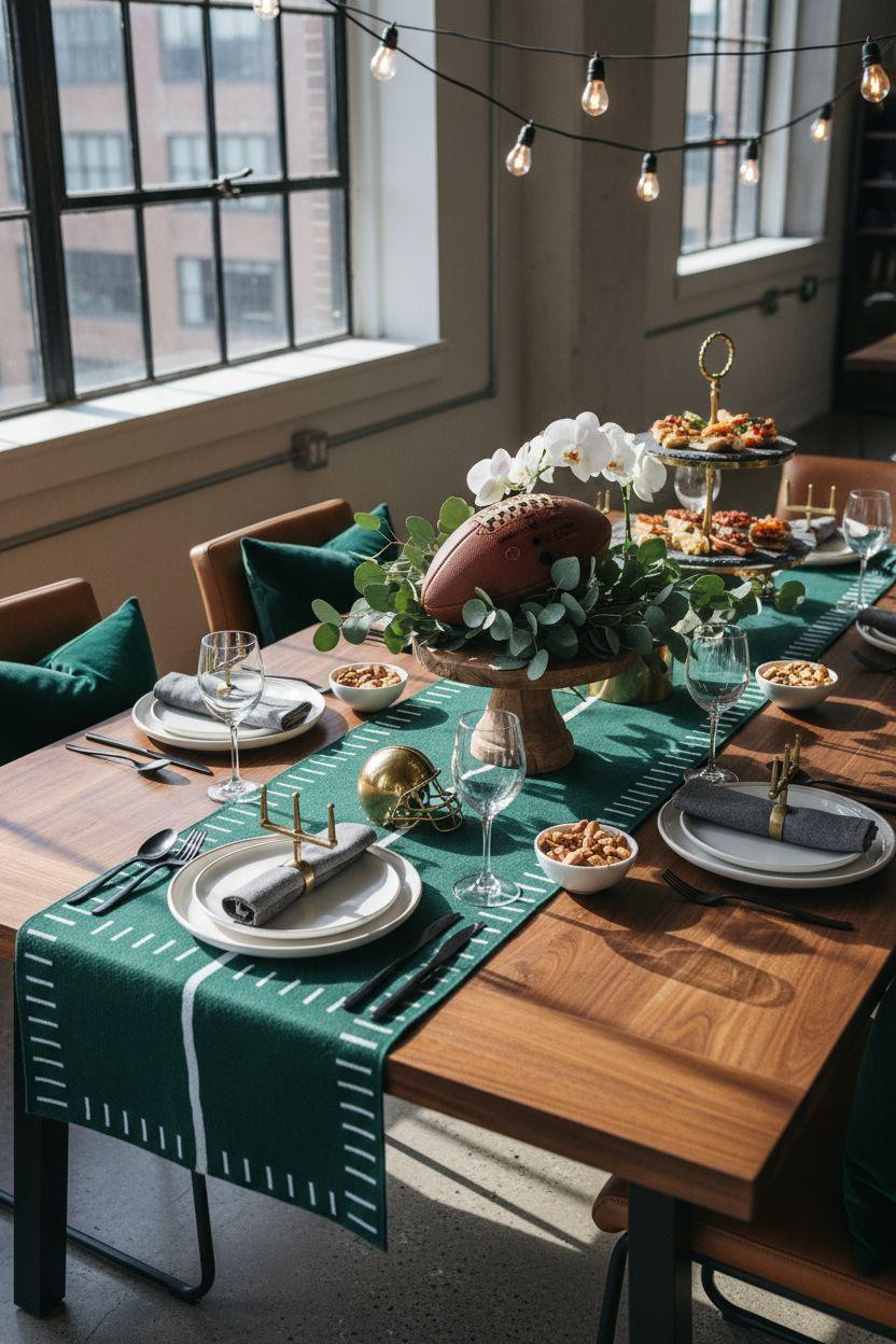 Football party decorations featuring rich velvet textures