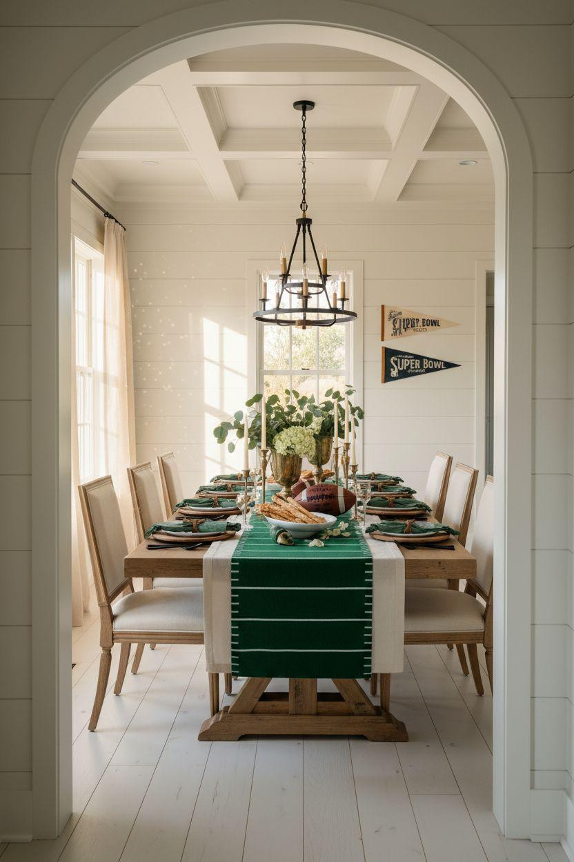 Football party decorations in relaxed coastal setting