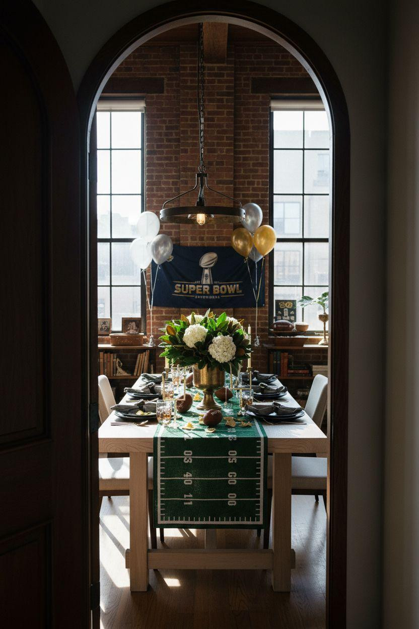 Football party decorations with custom field runner design