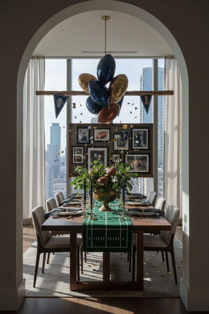 Football party decorations in upscale tailgate style
