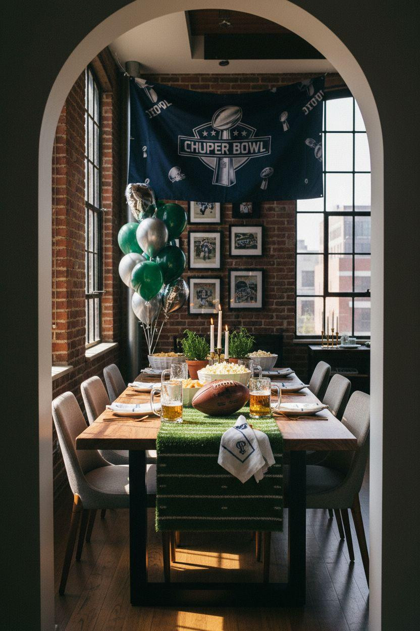 Football party decorations with custom banner display